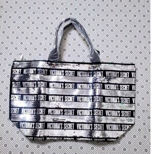 NWT Victoria's Secret Sequin Tote Bag Silver Black VS Logo NEW
